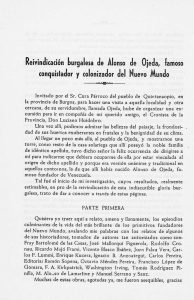 Reivindicación burgalesa de Alonso de Ojeda, famoso conquistador