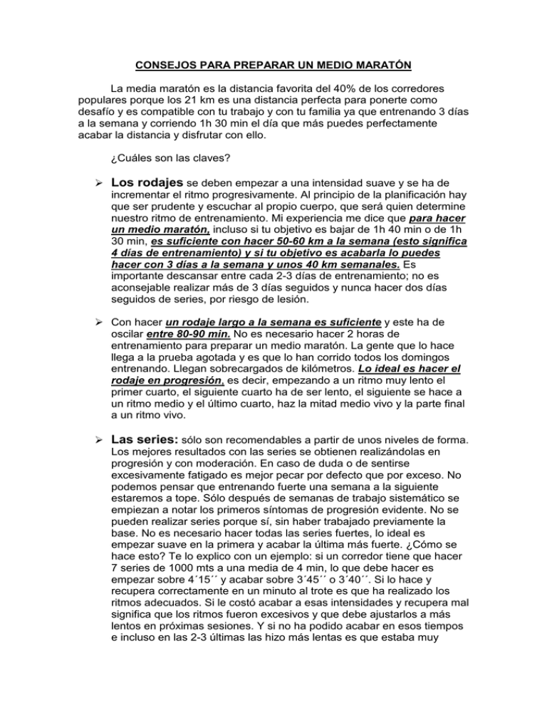 CONSEJOS PARA PREPARAR UN MEDIO MARATÓN