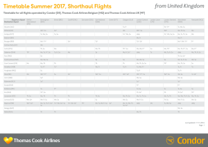 Timetable Summer 2017, Shorthaul Flights