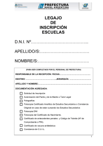 LEGAJO DE INSCRIPCIÓN ESCUELAS D.N.I. Nº