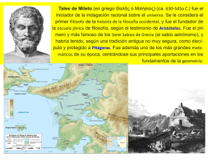 Tales de Mileto (en griego ) (ca. - ) fue el iniciador de la indagación