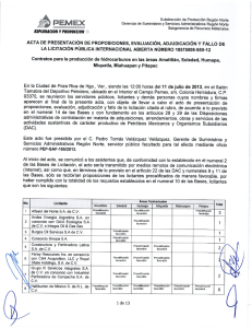 Consulte el Acta de presentación de proposiciones, evaluación