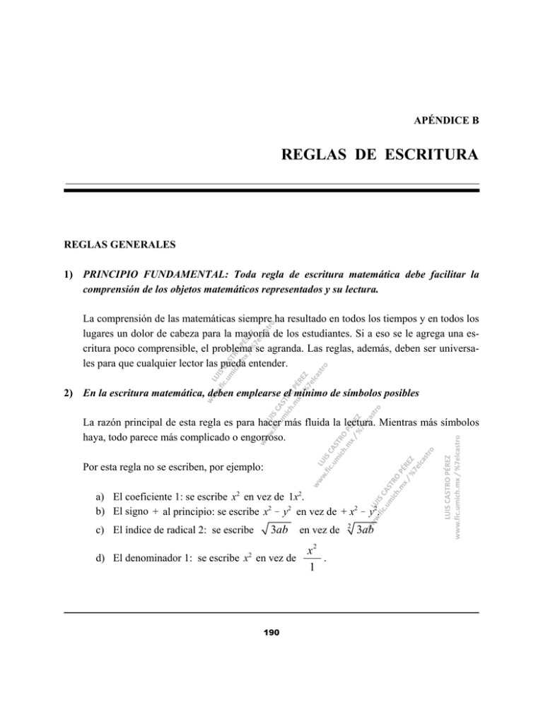 Apéndice B: Reglas De Escritura