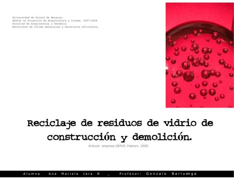 Reciclaje De Residuos De Vidrio De Construcci ón Y Demolici ón.