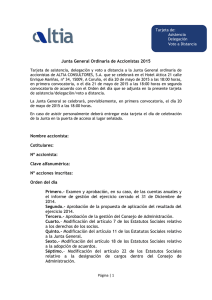 Junta General Ordinaria de Accionistas 2015 Nombre accionista