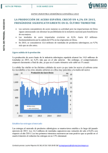 LA PRODUCCIÓN DE ACERO ESPAÑOL CRECIÓ UN 4,2% EN