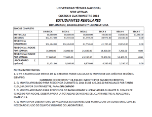 Tabla de Costos Estudiantes Regulares