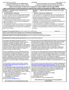 Only the information on this form is required to receive USDA Foods