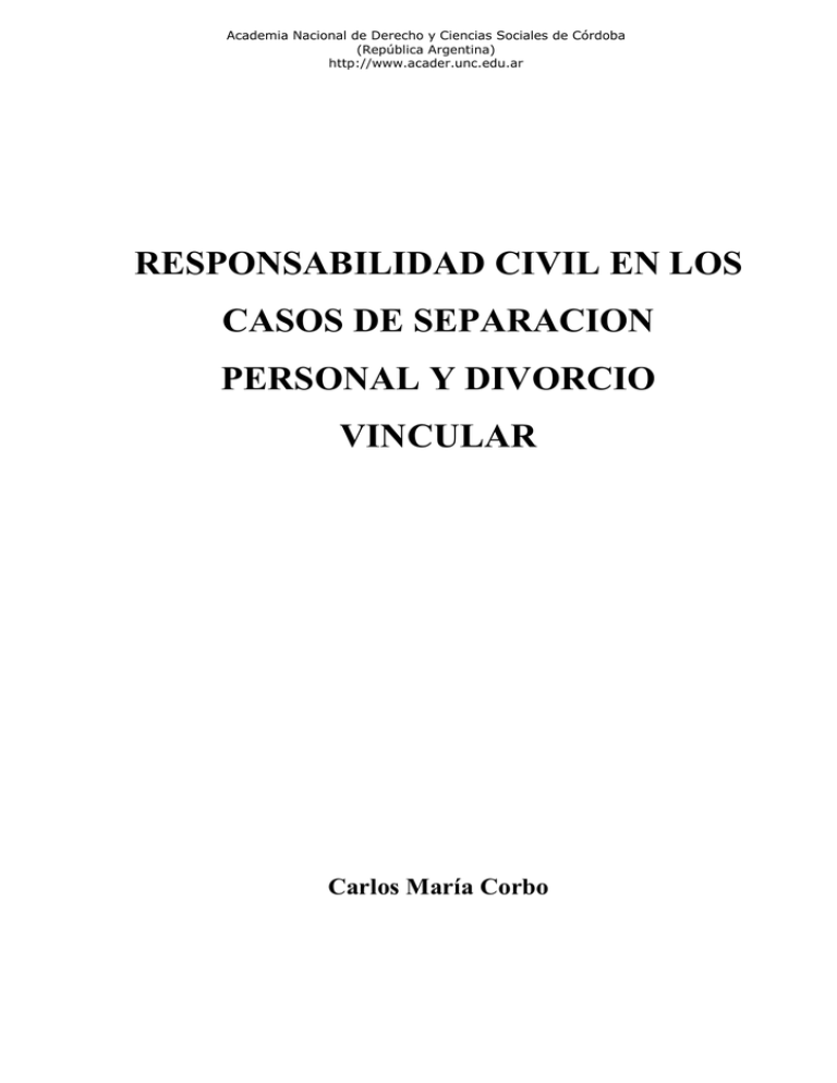 Responsabilidad Civil En Los Casos De Separacion Personal Y Divorcio