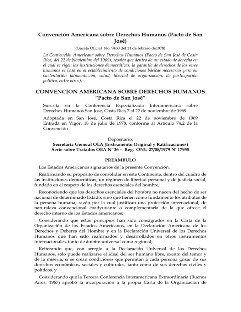 Convención Americana Sobre Derechos Humanos (Pacto De San