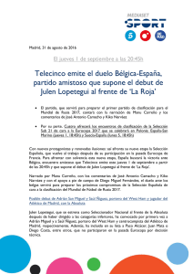 Telecinco emite el duelo Bélgica-España, partido amistoso que