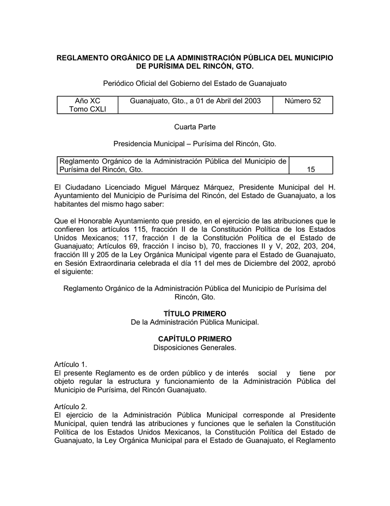 REGLAMENTO ORGÁNICO DE LA ADMINISTRACIÓN PÚBLICA REGLAMENTO ORGÁNICO DE LA ADMINISTRACIÓN PÚBLICA