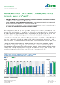 Acero Laminado de China: América Latina importa 5% más