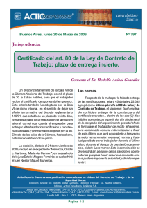 Certificado del art. 80 de la Ley de Contrato de Trabajo: plazo