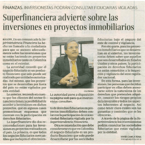 Superinanciera advierte sobre las inversiones en proyectos