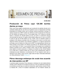 Producción de Pdvsa cayó 120.300 barriles diarios en mayo Pdvsa