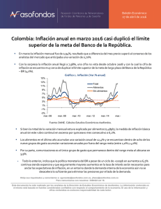 Colombia: Inflación anual en marzo 2016 casi duplicó