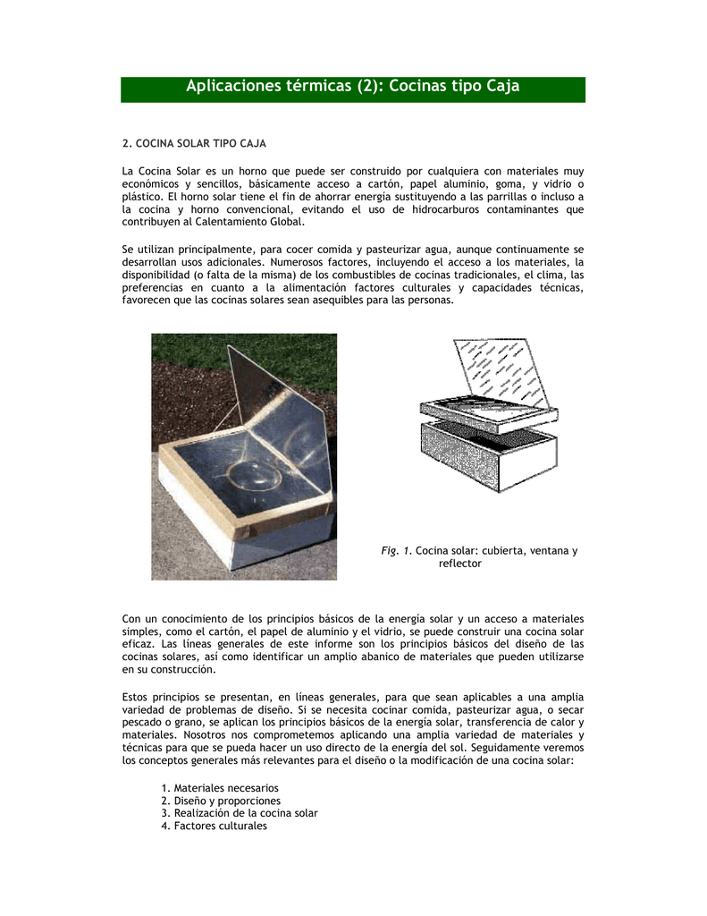 COCINA SOLAR TIPO HORNO