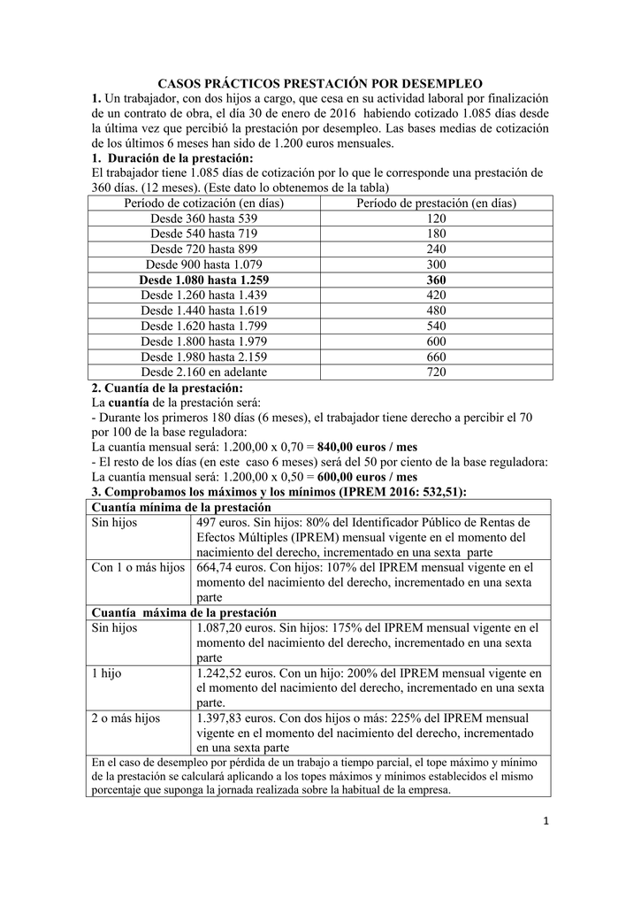 CASO PRÁCTICO PRESTACIÓN POR DESEMPLEO