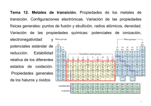 Tema 12. Metales de transición. Propiedades de los metales de