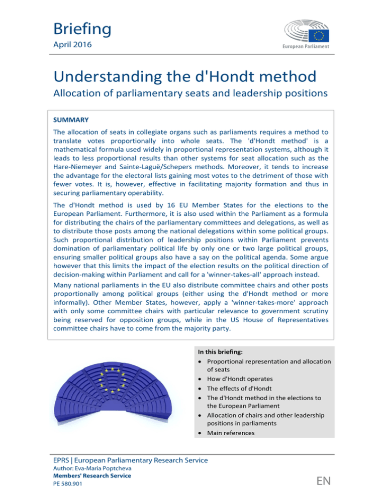 Understanding The D`hondt Method European Parliament