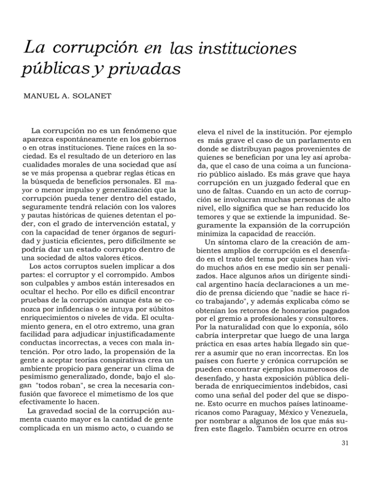 La Corrupción En Las Instituciones Públicas Y Privadas