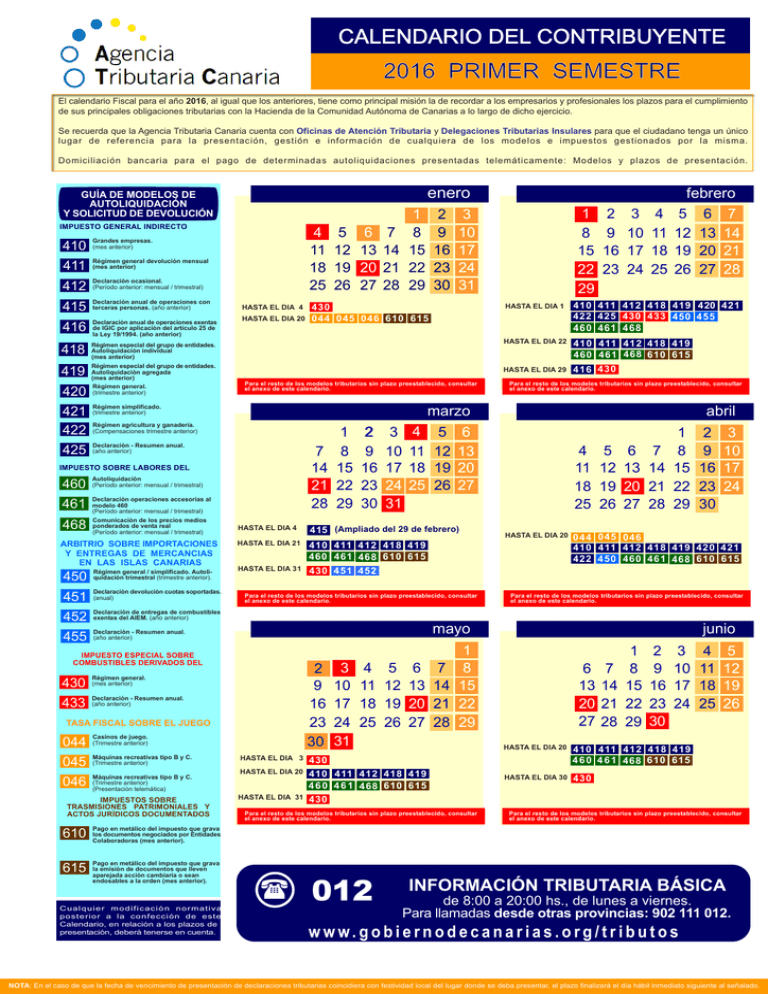 Calendario Gobierno de Canarias