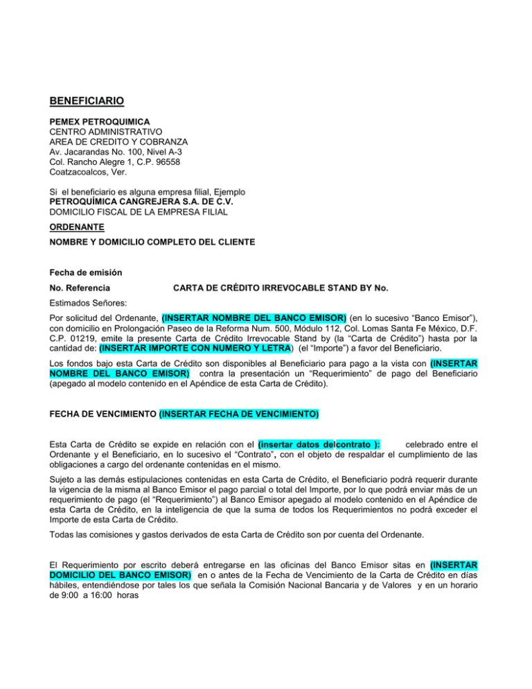 carta de crédito irrevocable standby