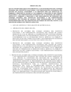 orden del día sesión extraordinaria dieciocho horas treinta minutos