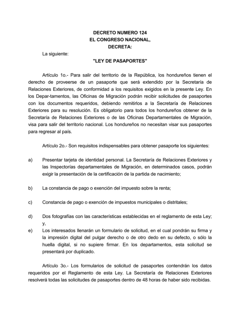 Ley de Pasaportes Secretaría de Relaciones Exteriores de Ley de Pasaportes Secretaría de Relaciones Exteriores de