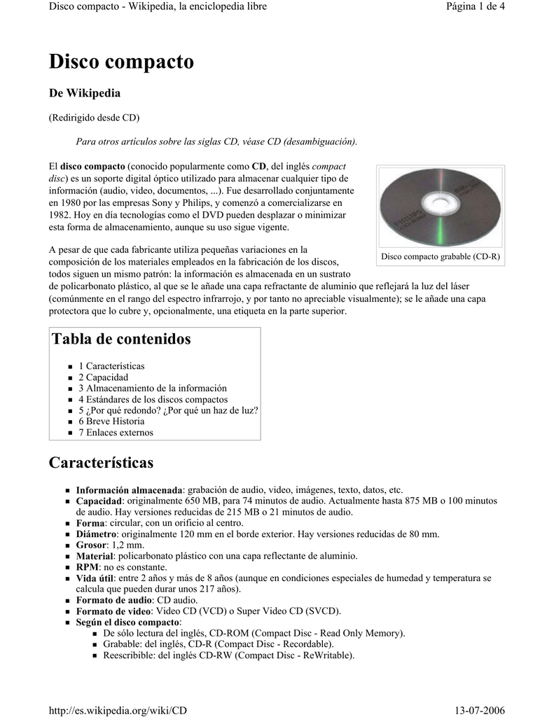Disco compacto - Wikipedia, la enciclopedia libre