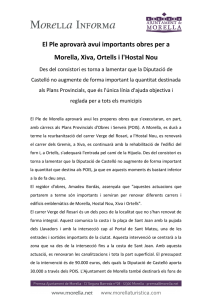 El Ple aprovarà avui importants obres per a Morella, Xiva, Ortells i l