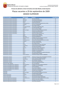 Plazas vacantes a 29 de septiembre de 2009 GRADO