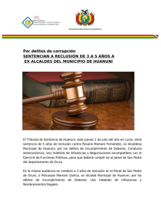 Por delitos de corrupción SENTENCIAN A RECLUSIÓN DE 3 A 5