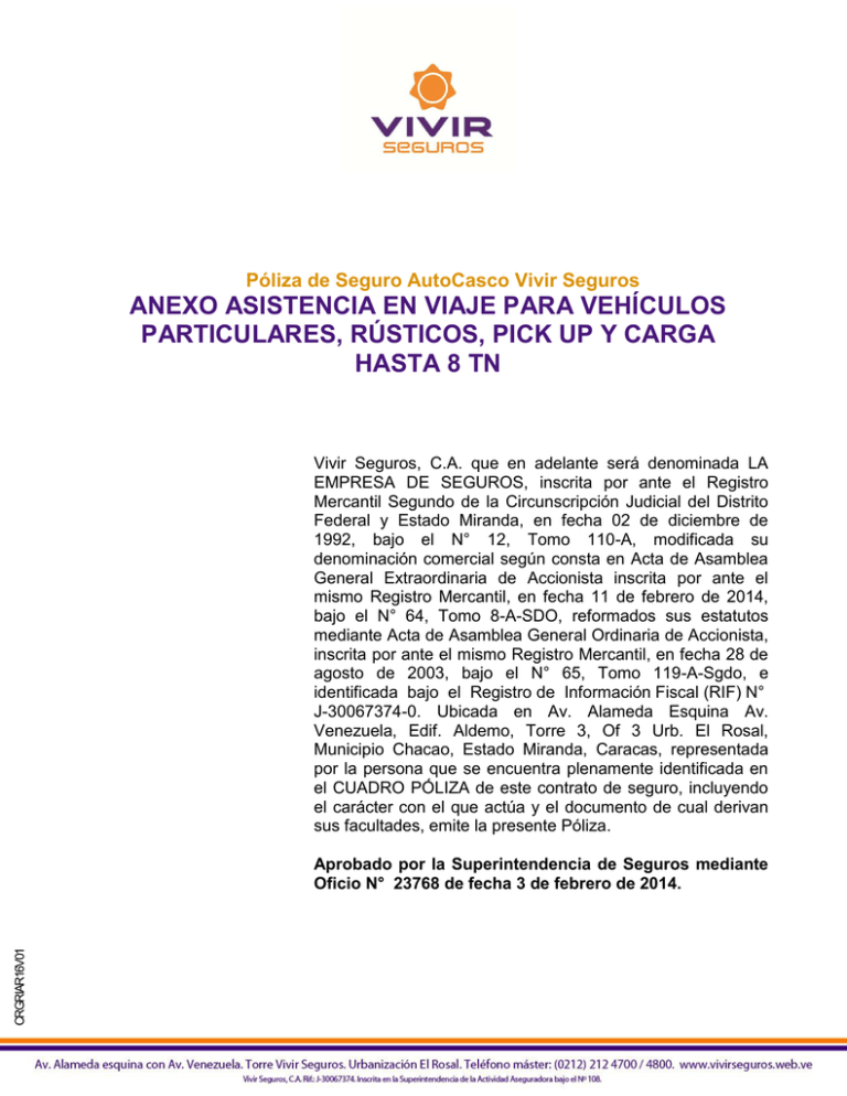 ANEXO ASISTENCIA EN VIAJE PARA VEHÍCULOS
