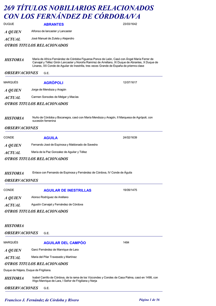 269 TÍTULOS NOBILIARIOS RELACIONADOS CON LOS