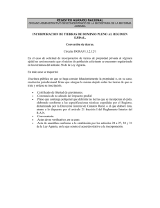 REGISTRO AGRARIO NACIONAL INCORPORACION DE TIERRAS