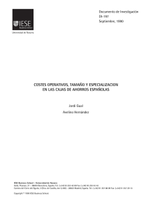 costes operativos, tamaño y especializacion en las cajas de ahorros