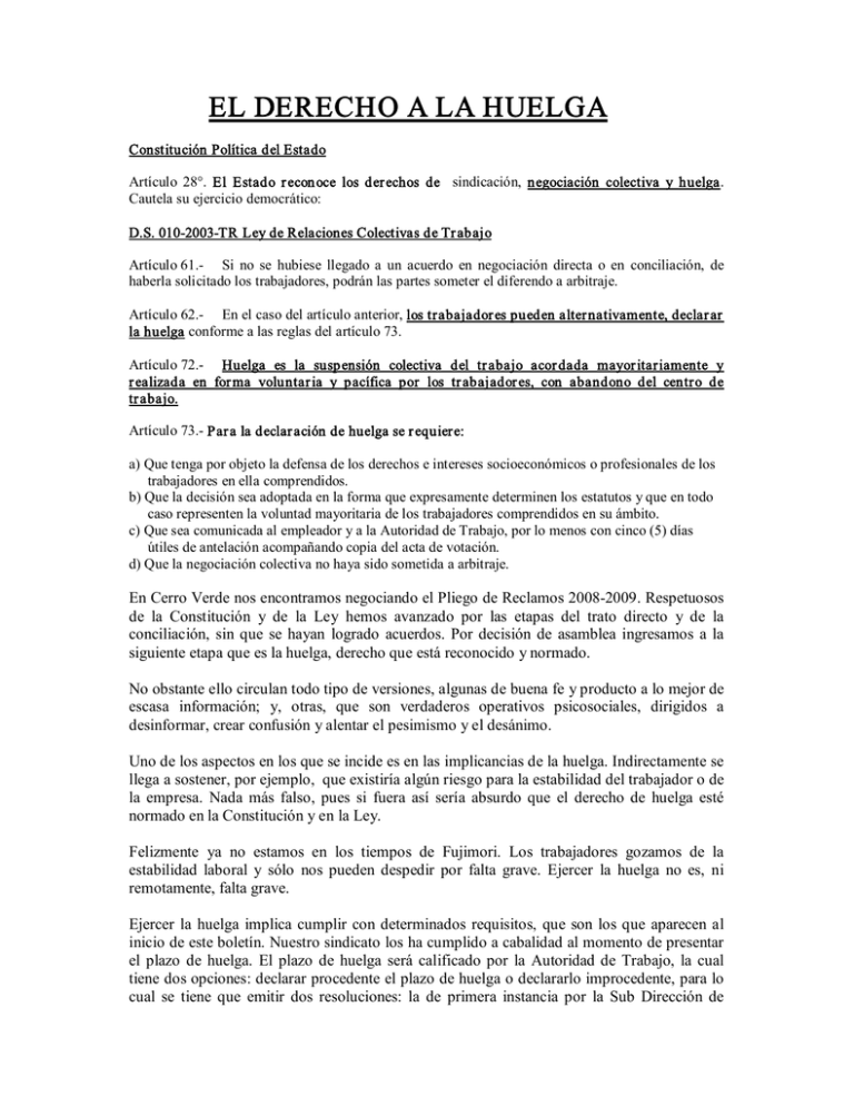 el derecho a la huelga Sindicato Cerro Verde