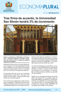 Tras firma de acuerdo, la Universidad San Simón tendrá 3% de