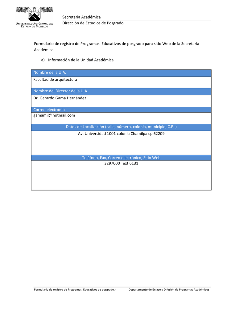Secretaria Académica Dirección De Estudios De Posgrado