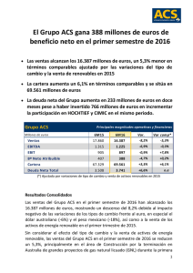 El Grupo ACS gana 388 millones de euros de beneficio neto en el