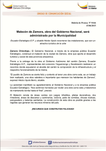 Malecón de Zamora, obra del Gobierno Nacional, será administrado
