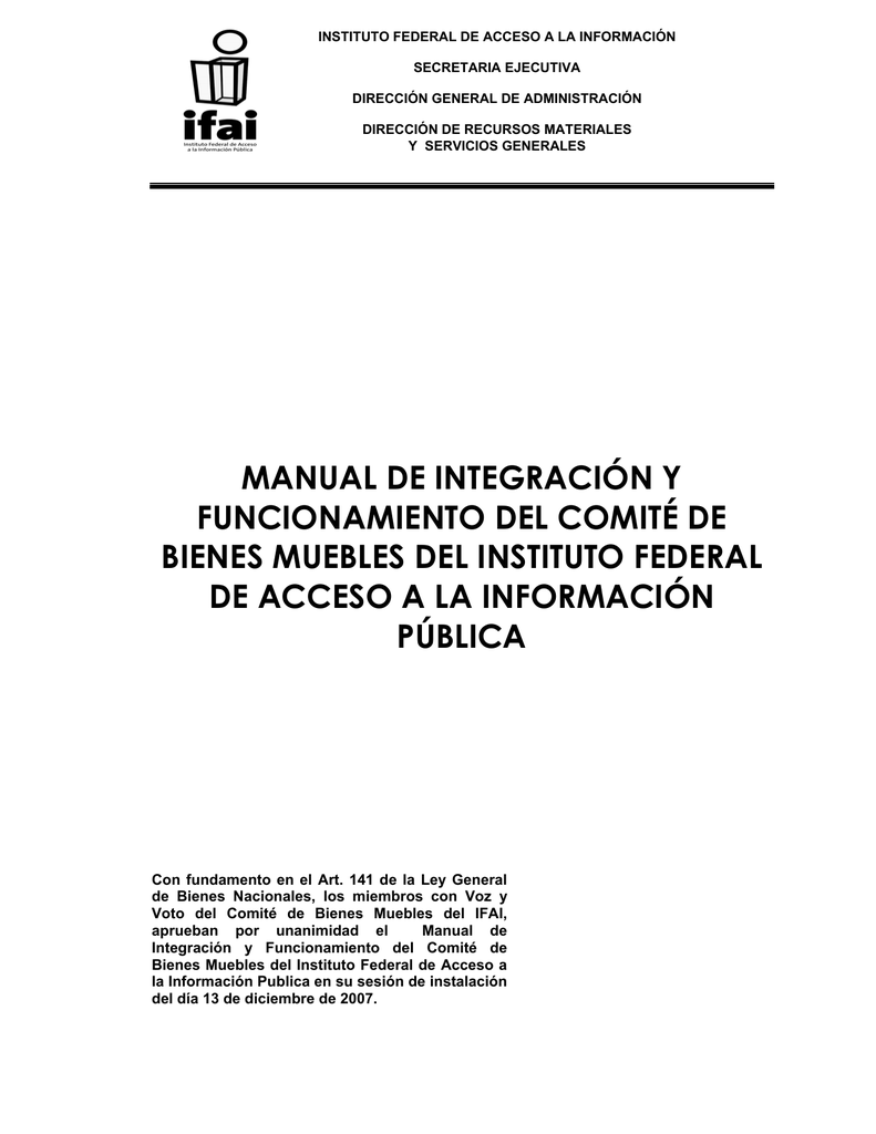 MANUAL DE INTEGRACIÓN Y FUNCIONAMIENTO DEL COMITÉ