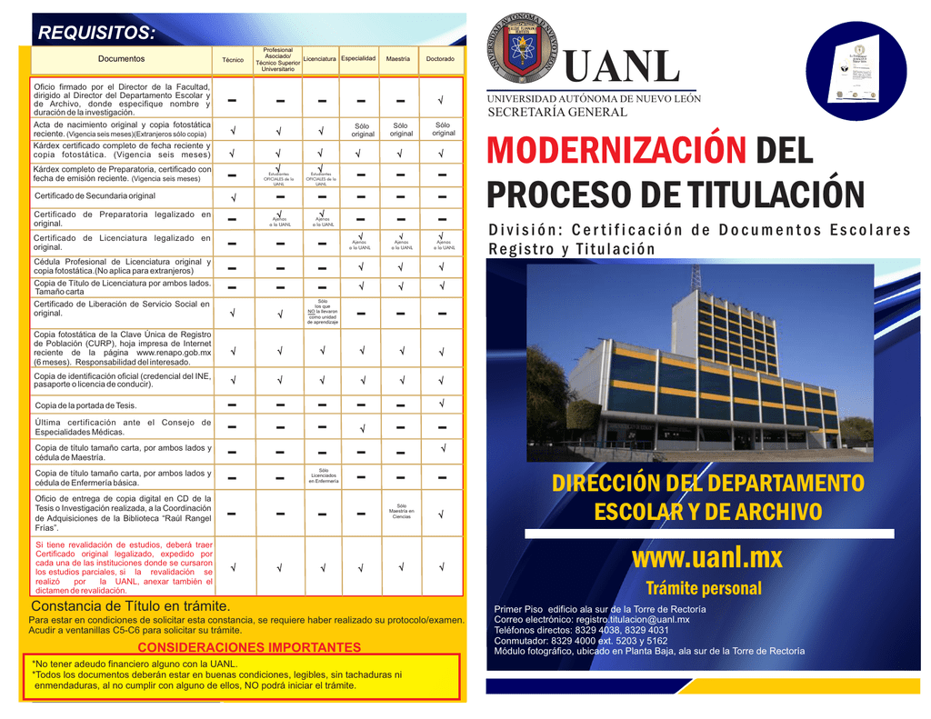 Díptico informativo del Nuevo Proceso de Titulación