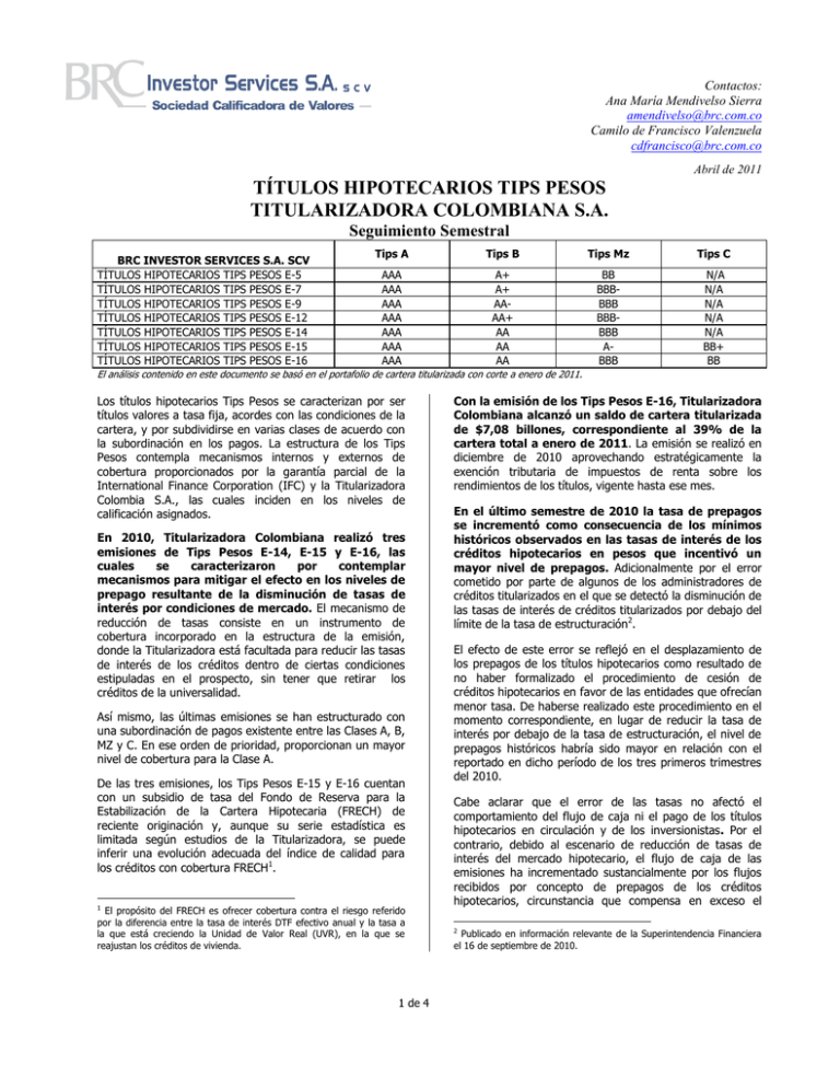 Títulos Hipotecarios Tips Pesos Titularizadora Colombiana Sa