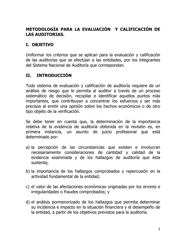 Metodologia Para La Evaluacion Y Calificacion De Las Auditorias