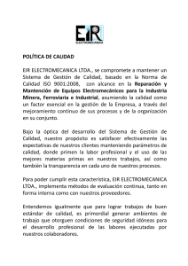 POLÍTICA DE CALIDAD EIR ELECTROMECANICA LTDA., se