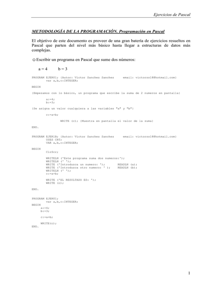 Ejercicios de Pascal
