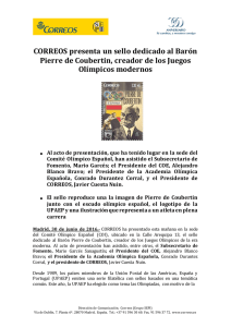 CORREOS presenta un sello dedicado al Barón Pierre de Coubertin
